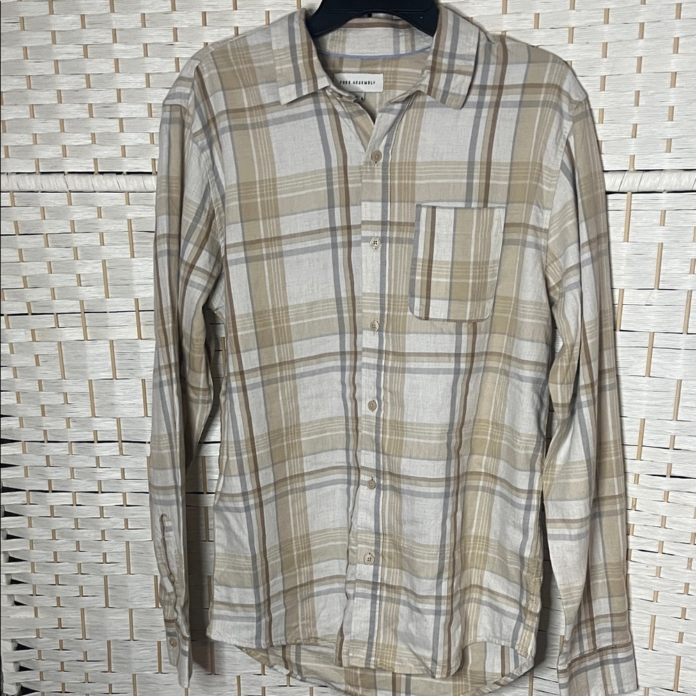 Zara Men's Tan and Cream Plaid Shirt
